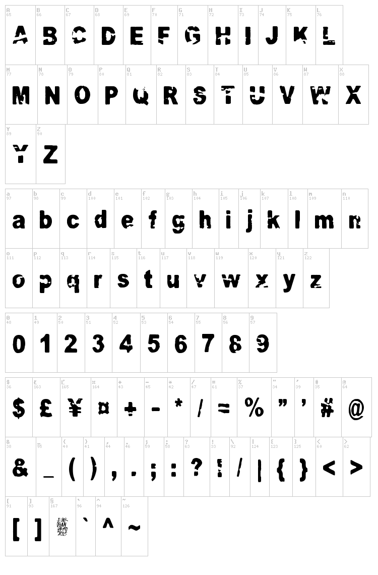 Razterhunch Burn font map